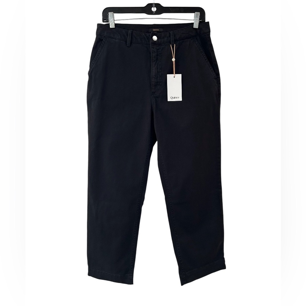Quince Organic Stretch Cotton Twill Straight Leg Cropped Pants 8 black NWT